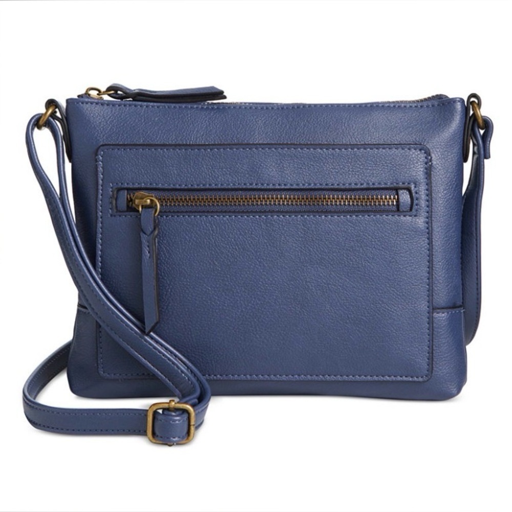 Style & Co Hudsonn East West Crossbody in blue and black